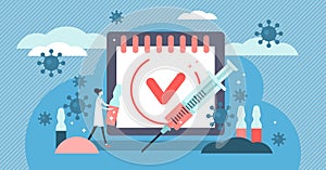 Vaccination vector illustration. Flat tiny virus injection persons concept. photo