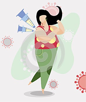 Vaccination of woman against coronavirus vector illustration, EPS10