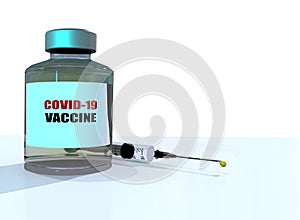 Vaccine ampoule syringe covid-19 coronavirus label - 3d rendering