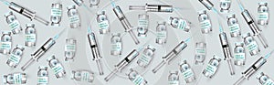 Vaccine antiviral. Medicine bottle and syringe. Web Banner Design