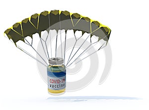 Vaccine bottle that is landing with parachute