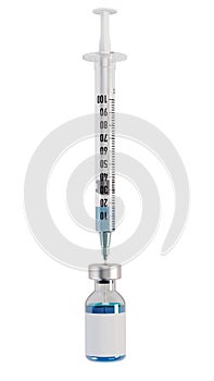 Vaccine Bottle and Syringe on White Background