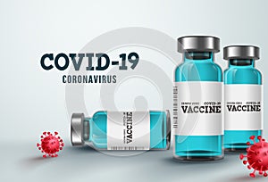 Vaccine for covid-19 coronavirus vector banner. Coronavirus vaccine bottle for covid-19 treatment