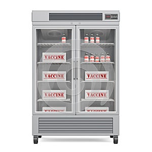 Vaccine fridge with ampoules, 3D rendering