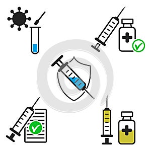 Vaccine icon set, vaccine step by step symbol