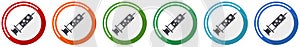 Vaccine, injection, syringe symbol icon set, flat design vector illustration in 6 colors options for webdesign and mobile