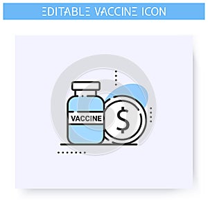 Vaccine price line icon. Editable illustration