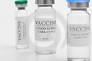 vaccine selection. Ampoules with Covid-19 vaccine in laboratory. to fight the coronavirus sars-cov-2 pandemic. Glass vial medical