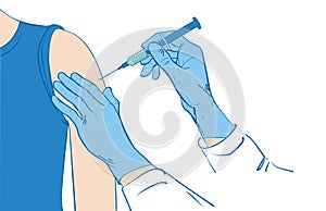 Vaccine Syringe COVID-19 coronavirus. Doctor, nurse is holding medical injection in hand, vaccinating medicine flu