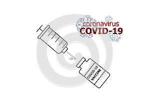 Vaccine syringe and COVID-19 vaccine vial with text `coronavirus,COVID-19`.