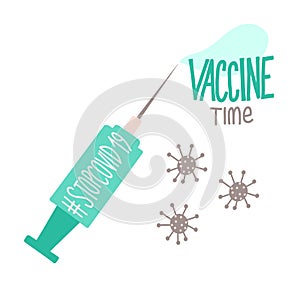 Vaccine and syringe injection Coronavirus icons. Vaccination time. Stop Covid. Prevention,immunization and treatment from Covid-19