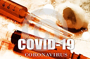 Vaccine and syringe injection. COVID-19
