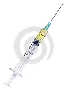Vaccine in a syringe, isolated.