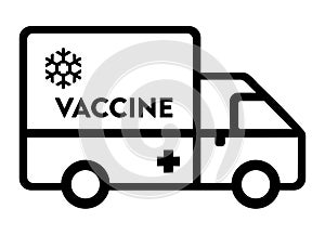 Vaccine transportation and distribution van icon - medical cold storage freight truck.