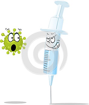 Vaccine and Virus Cartoon Vector Illustration Isolated on White