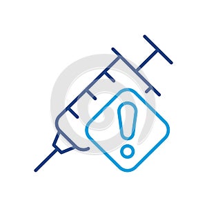 Vaccine Warning Line Icon. Vaccination Syringe with Alert Color Sign. Precautions about Drug, Dope, Narcotic Syringe