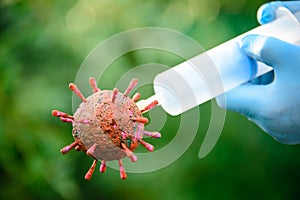 Vaccines for influenza a virus and coronavirus medical fight diseases as a doctor fights a group of infectious cell pathogens.The
