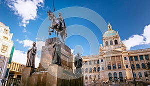 Vaclav Square is the Biggest Square in Prague with Statue of Saint Vaclav with National Muzeum, in the background