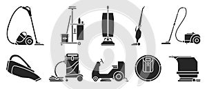 Vacuum cleaner Black vector illustration on white background . Set icon vacuum cleaner for cleaning .Black vector icon