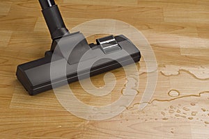 vacuum cleaner brush cleaning water on the floor