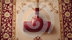 Vacuum cleaner on patterned carpet during cleaning