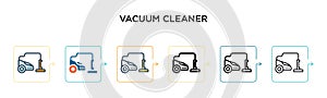 Vacuum cleaner vector icon in 6 different modern styles. Black, two colored vacuum cleaner icons designed in filled, outline, line