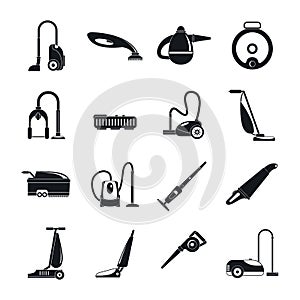 Vacuum cleaner washing icons set, simple style