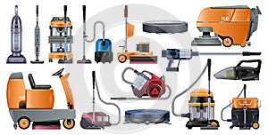 Vacuum cleaners realistic set icon. Vector illustration cleaning hoover on white background. Vector realistic set icon