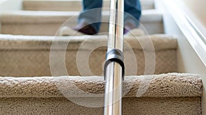 Vacuum Cleaning the Carpeted Stairs at Home. Generative ai