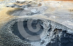 Vacuum crater after the ejecting of the geyser in Iceland photo