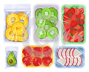 Vacuum food set vector fruits slice in pack set