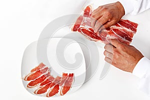 Vacuum packed Iberian ham table