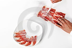 Vacuum packed Iberian ham table