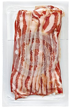 Vacuum Packed Pancetta Bacon Rashers Isolated On White Background