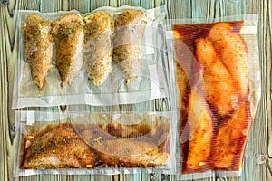 Vacuum packed portions of lean chicken breast