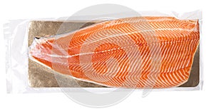 Vacuum packed salmon half fillet isolated