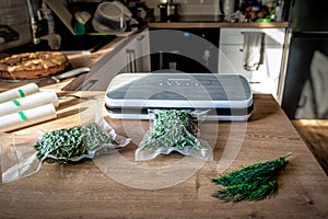 Vacuum packing machine and green fresh dill