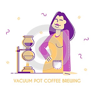 Vacuum Pot or Syphon Coffee Making Concept. Woman Bartender or Waitress Demonstrate Coffee Brewing Method Poster