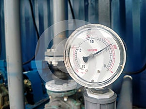 Vacuum pressure manometer for measuring installed in water or gas systems. focus on the pressure gauge