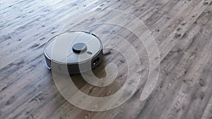 Vacuum Robot auto cleaning at home, floor. Realistic 4k animation.