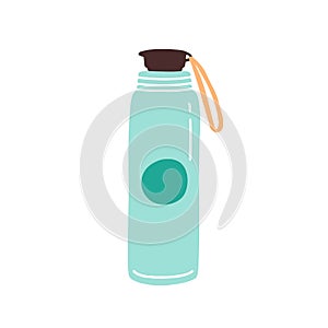 Vacuum thermo tumbler flask with cap and handle vector flat illustration. Durable and reusable bottle for water isolated