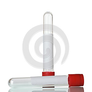 Vacuum tubes for collection of blood isolated on white.