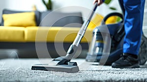 Vacuuming carpeting cleaning vacuuming home interior. Home cleaning appliance.