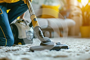 Vacuuming carpeting cleaning vacuuming home interior. Home cleaning appliance.