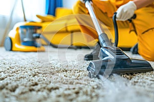 Vacuuming carpeting cleaning vacuuming home interior. Home cleaning appliance.