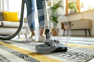 Vacuuming carpeting cleaning vacuuming home interior. Home cleaning appliance.