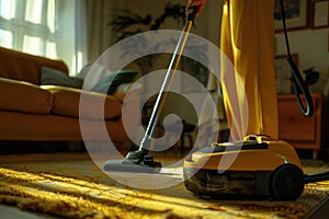 Vacuuming carpeting cleaning vacuuming home interior. Home cleaning appliance.