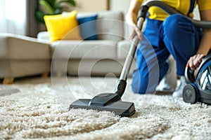 Vacuuming carpeting cleaning vacuuming home interior. Home cleaning appliance.