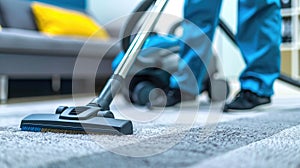 Vacuuming carpeting cleaning vacuuming home interior. Home cleaning appliance.