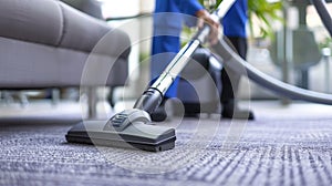 Vacuuming carpeting cleaning vacuuming home interior. Home cleaning appliance.